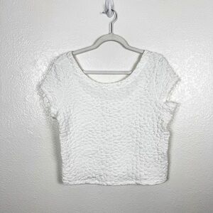 Free People White Textured Short Sleeve Top Size Large